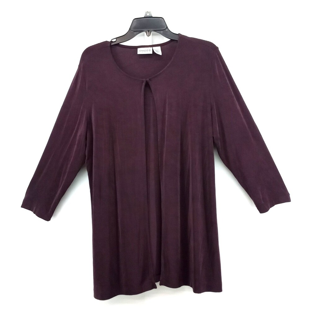 Chicos Cardigan Women Size 2 Purple 3/4 Sleeve Round Neck Clasp/Open Front Top